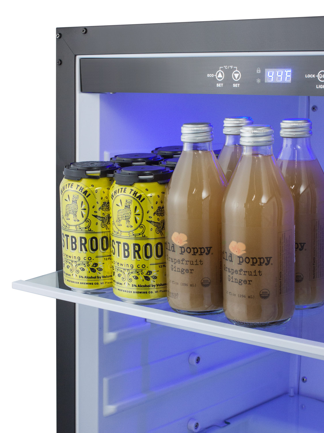 Built-in undercounter ADA compliant all-refrigerator with stainless steel door and cabinet, door storage, lock, and digital controls